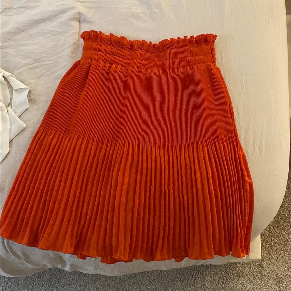 H&M Orange A-Line Knee-Length Skirt with Pleats
